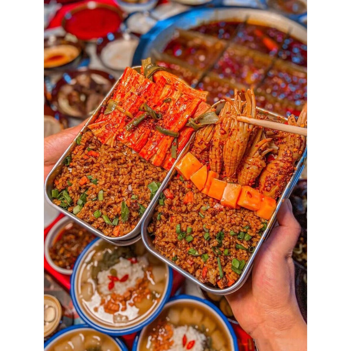 小红书铁饭盒火锅店商用冷饮甜品特色碗老式饭盒怀旧卷边铝制餐盒