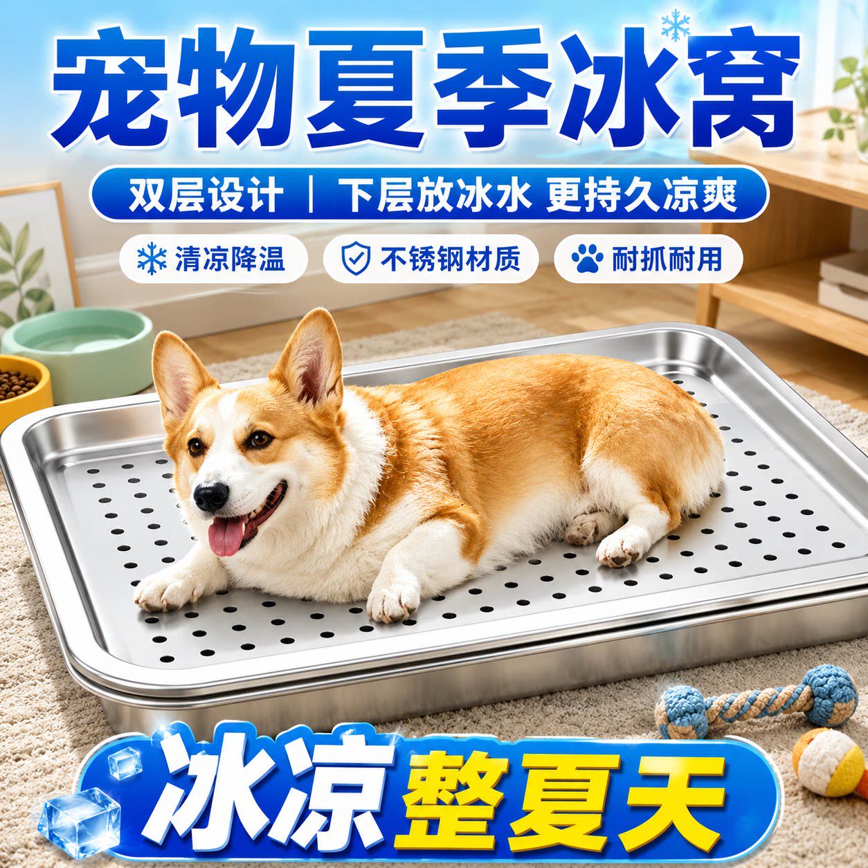 宠物降温神器冰垫不锈钢冰盒冰窝夏天季兔子猫咪狗散热板仓鼠龙猫
