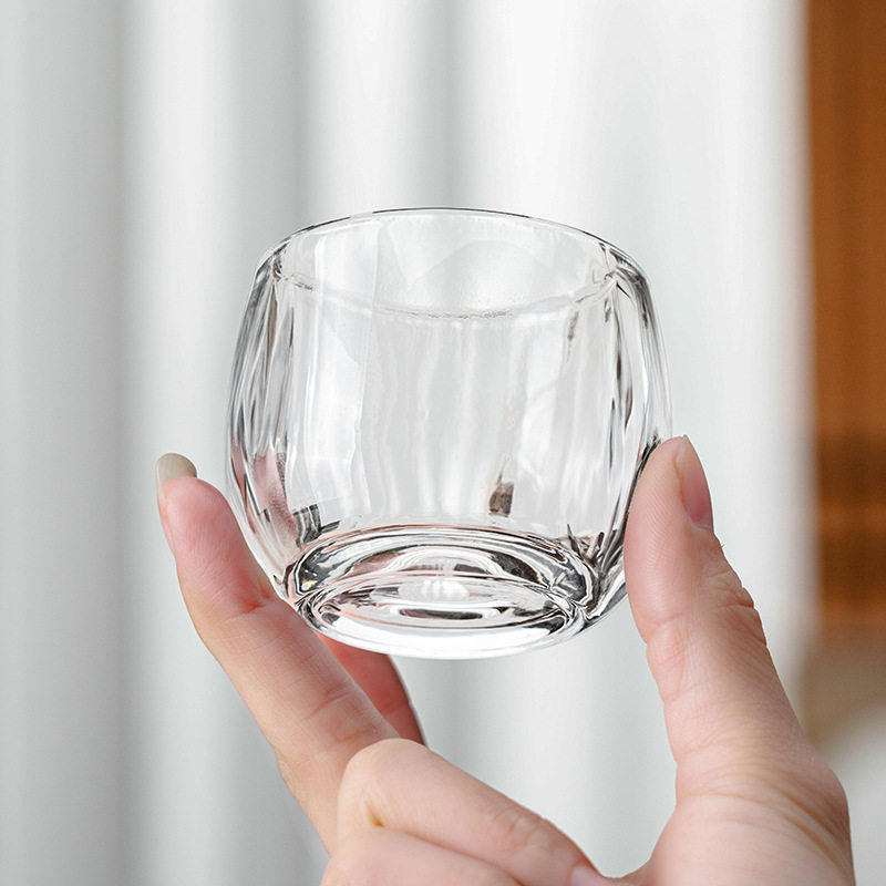 水晶玻璃杯纯天然玻璃茶杯不烫手个人专用加厚杯养生无铅中式茶杯