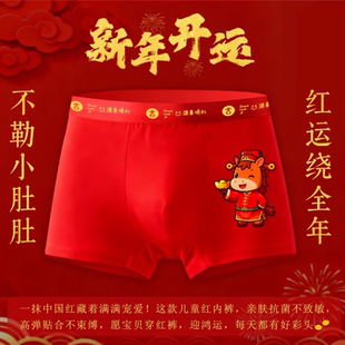2026马年大红色男童内裤儿童内裤纯棉中大童四角裤中大童平角短裤