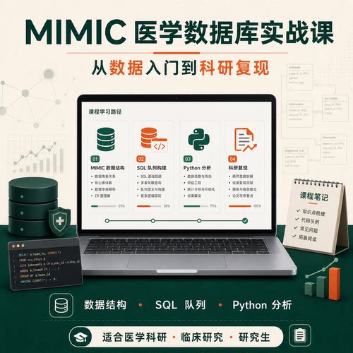 MIMIC数据库入门到精通视频课程SCI论文发布数据挖掘研究自检工具