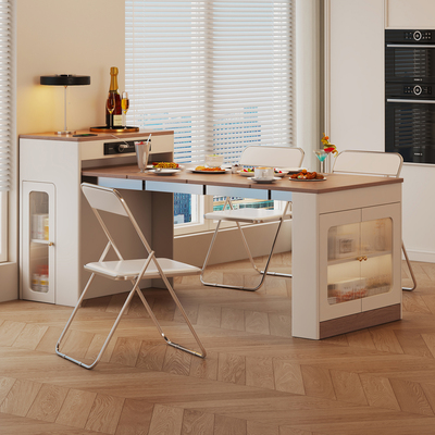 中古奶油风岛台餐桌一体家用可伸缩折叠小户型饭桌多功能2025新款