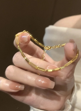 金色几何小方块手链女款清冷感