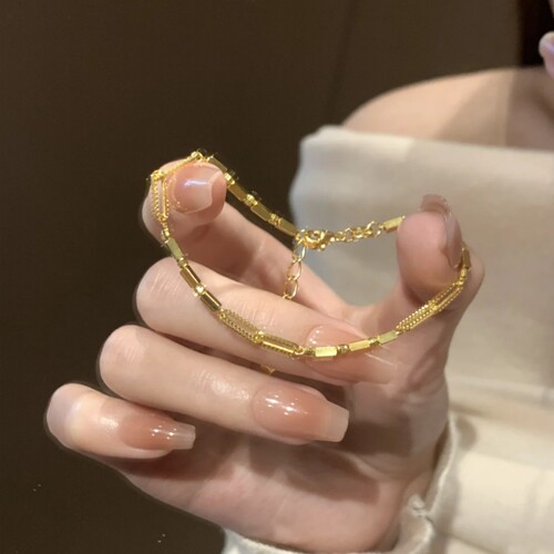 金色几何小方块手链女款清冷感