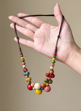 陶瓷彩珠项链女2025新款海边配饰