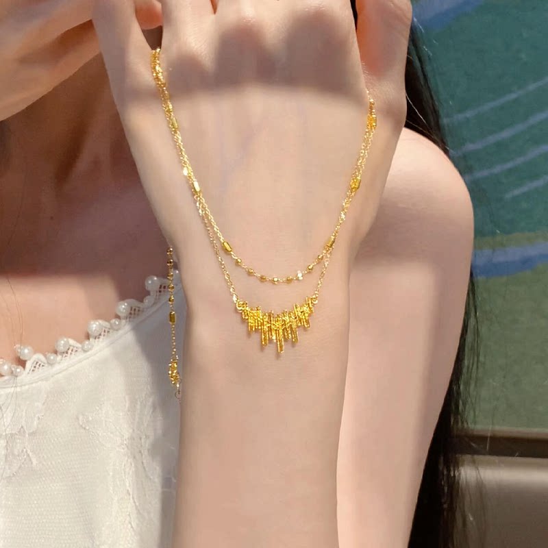 星垂金络！韩系金色音符项链女款2026新款温柔配饰百搭显白锁骨链