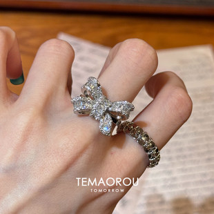 甜美风爆闪蝴蝶结开口戒指女轻奢高级感食指戒小众设计高颜值指环