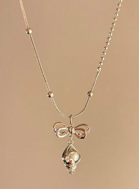 蝴蝶结仿海螺珍珠项链女2025新款