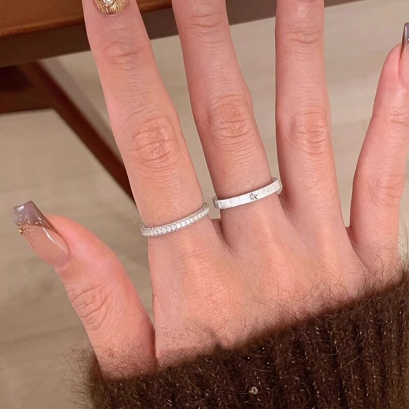 爆闪八芒星素圈戒指女小众设计感图片