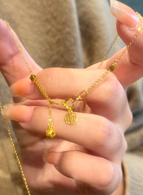 金色福牌铃铛项链女千金感锁骨链