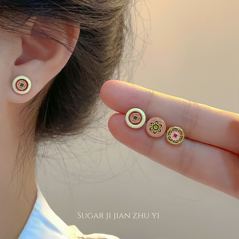 珐琅彩玄学耳钉养耳洞耳环新中式
