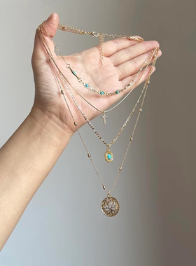 叠戴莲花十字架项链女轻奢小众