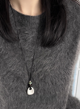 复古拉丝金属吊坠项链女款高级感