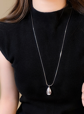 韩系ins银色水滴吊坠项炼女款2025新款高级感秋冬配饰长款毛衣炼