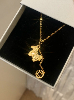 爆闪碎冰冰小马铜钱项链女本命年