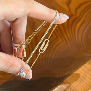 极细款回形针手链女款2025新款轻奢小众精致叠戴水波绿编织手绳女