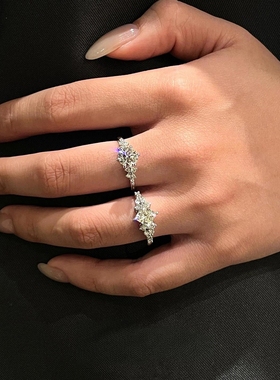 爆闪雪花方糖戒指女轻奢小众指环