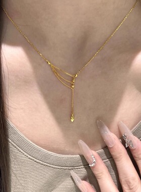 金色蹦迪珠流苏项链女款千金感