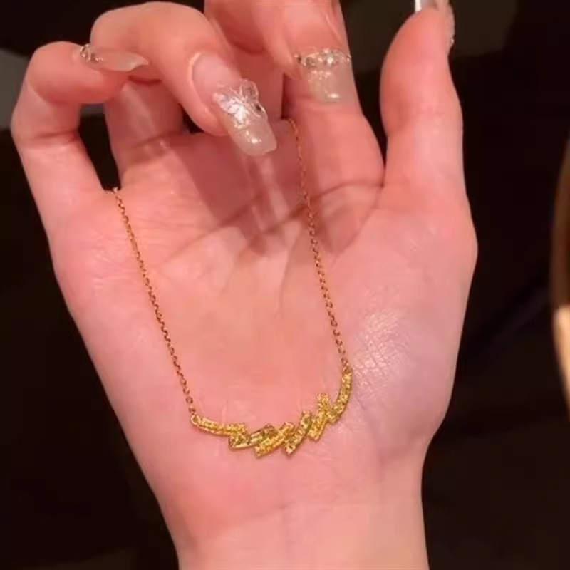 爆闪金色碎冰冰海浪项链女高级感
