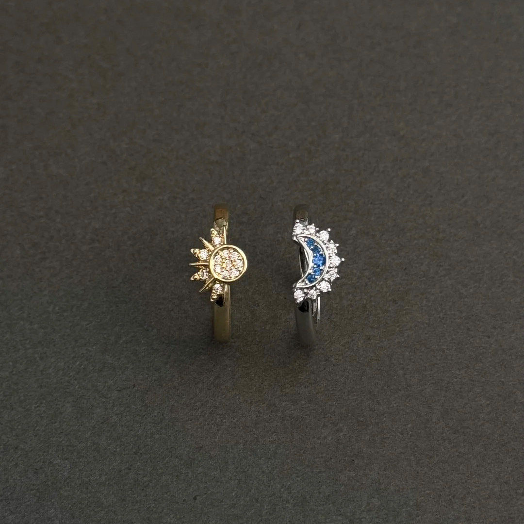 朝朝暮暮~太阳月亮戒指女小众设计轻奢高级复古开口指环情侣对戒