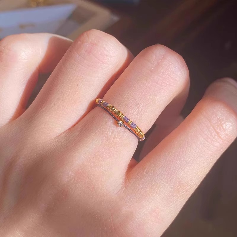 紫气东来紫色编绳戒指女小众设计