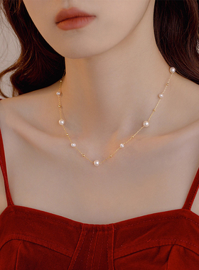 满天星彷珍珠项炼女2025新爆款配饰颈炼高级感轻奢小众叠戴锁骨炼