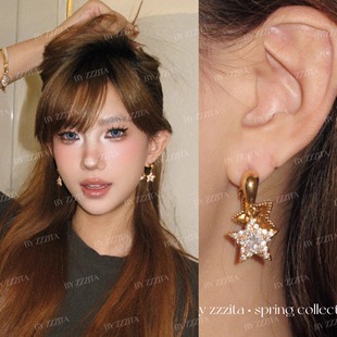 韩系ins设计感爆闪五角星耳环2025新爆款多戴法适合方圆脸耳钉女