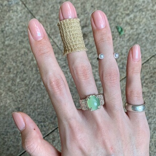 国风组合仿玉髓珍珠宽边戒指女小众设计轻奢高级情侣对戒叠戴指环