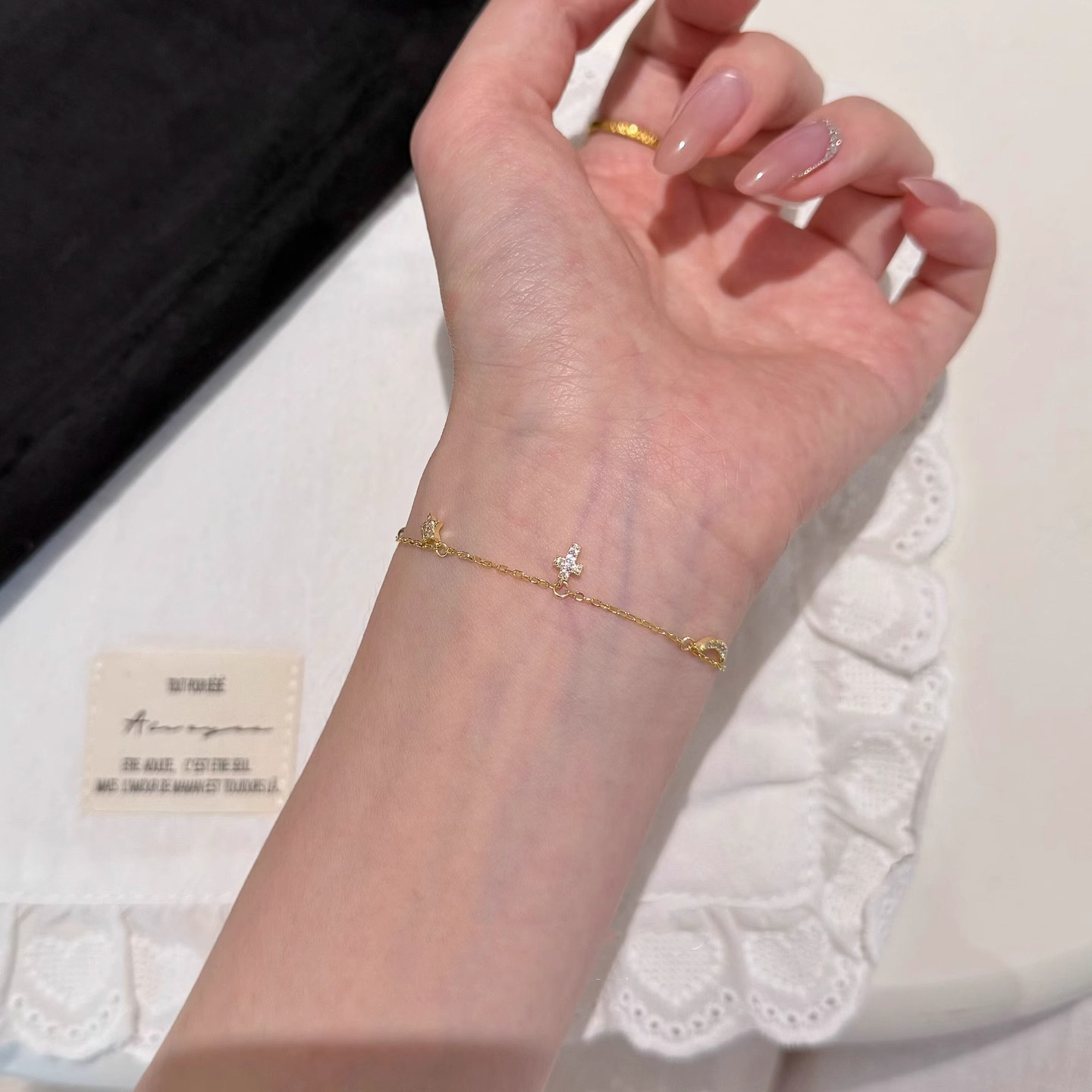 十字架星月极细手链轻奢小众精致