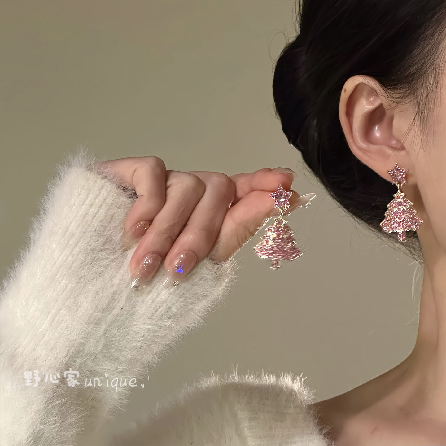 超闪粉色许愿树圣诞耳钉2025新款爆款高级感耳环秋冬氛围感耳饰女,饰品/流行首饰/时尚饰品新,耳钉,淘宝优惠券,粉丝福利购,淘宝优惠卷
