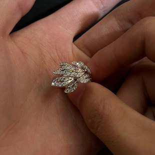 重工满镶爆闪仿钻树叶戒指女小众设计轻奢高级感2025情侣对戒指环