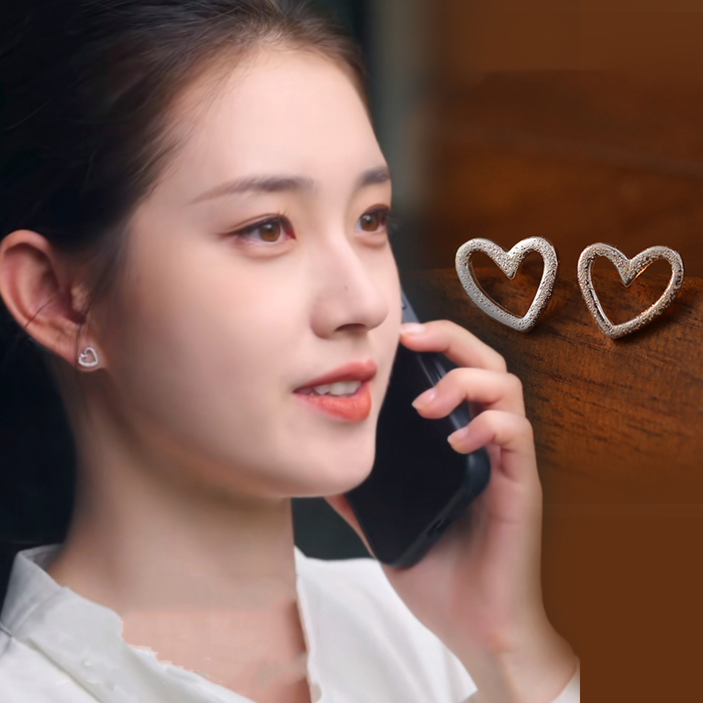 盛夏芬德拉白清玫同款爱心耳钉女