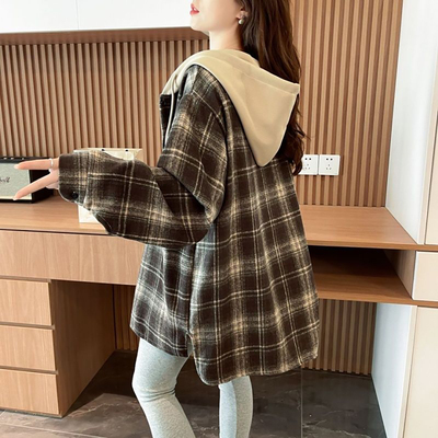 爆款巨好看格子连帽外套女春秋款