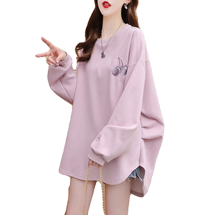 前短后长开叉圆领卫衣女春秋款2025胖mm大码高级感超好看长袖上衣