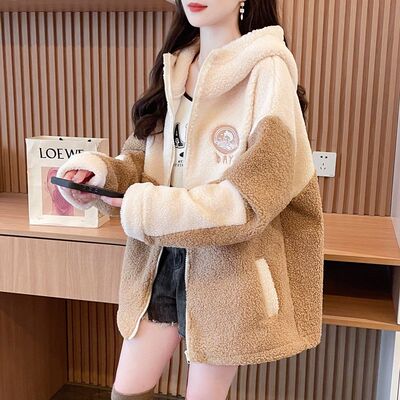 加厚超好看双面绒保暖连帽外套女