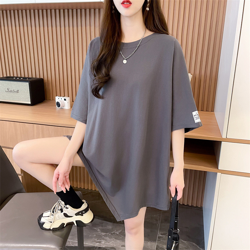 不规则前短后长纯棉短袖t恤女夏季胖mm大码遮肚显瘦藏肉纯色上衣