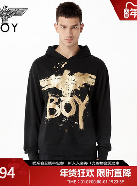 BOYLONDON潮牌卫衣男女同款老鹰刺绣朋克休闲连帽套头衫N04008