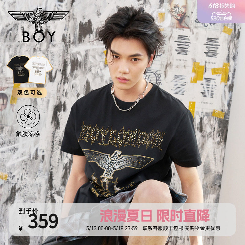 BOYLONDON时尚潮牌印花休闲凉感短袖夏季男女同款圆领T恤N