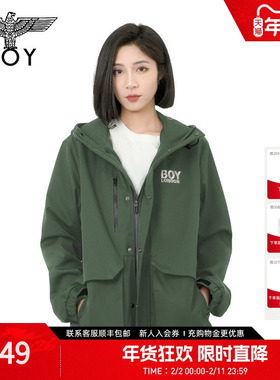 BOYLONDON潮流墨绿简约夹克老鹰印花春季男女同款梭织外套N23906