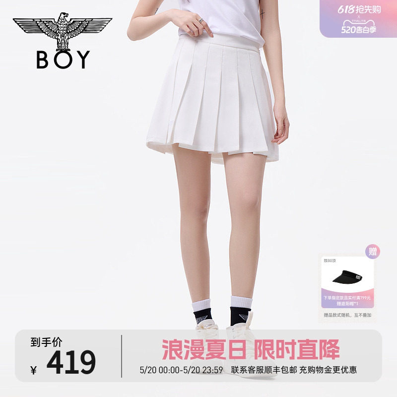 BOYLONDON夏季百搭女款短裙MIU系百褶梭织休闲时尚半身裙