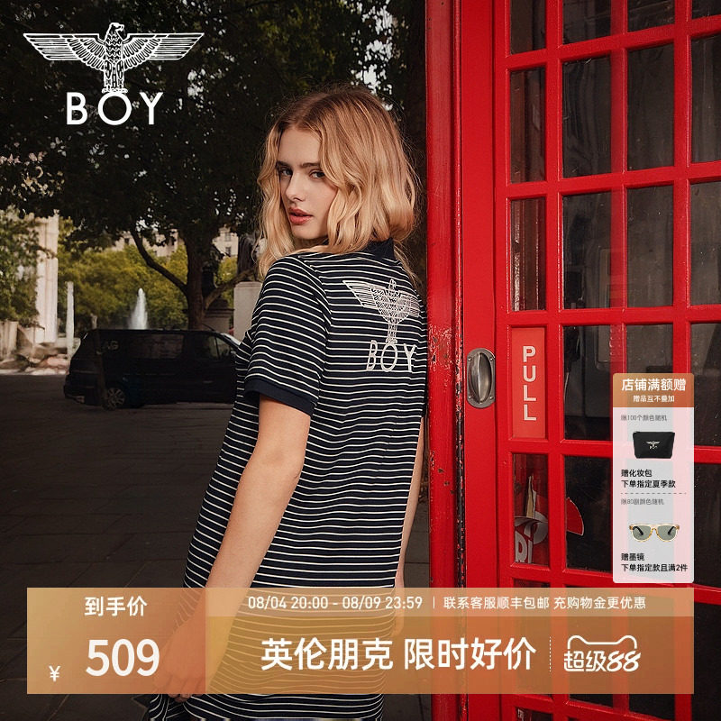 【旧影流年】BOYLONDON26夏黑白条纹polo领珍珠扣女连衣裙W17004 - 实物图