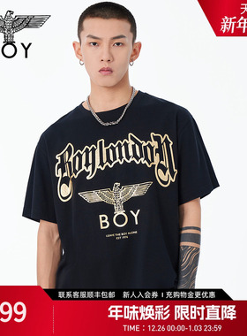 BOYLONDON春夏男女同款T恤时尚黑金印花休闲短袖N01804