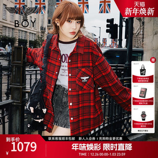 N21037 潮流格纹绣花翻领上衣长袖 BOYLONDON情侣衬衫 2025年春新款