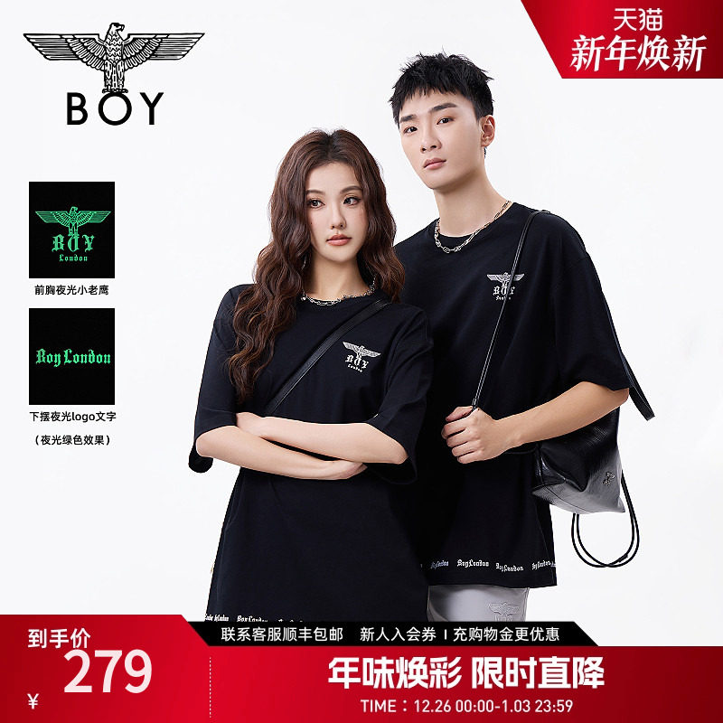 【夜光logo】BOYLONDON春夏情侣款字母印花潮牌休闲短袖