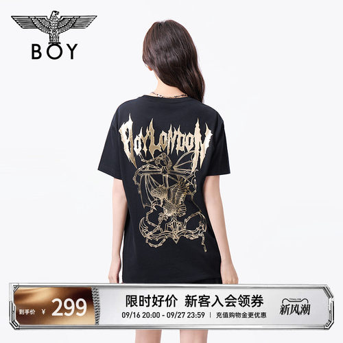 BOYLONDON夏季情侣款烫金飞翔老鹰时尚潮牌短袖T恤N01016
