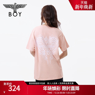BOYLONDON春夏情侣款 T恤N01905 粉色爱心翅膀印花针织短袖