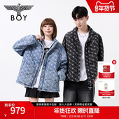 BOYLONDON冬季 短款 情侣棉服潮牌外套提花保暖水洗牛仔棉衣N29901
