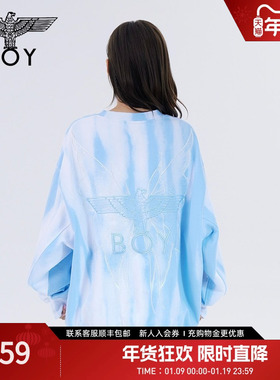 【流云蓝蝶】BOYLONDON春季情侣款长袖仿扎染印花套头卫衣N03014