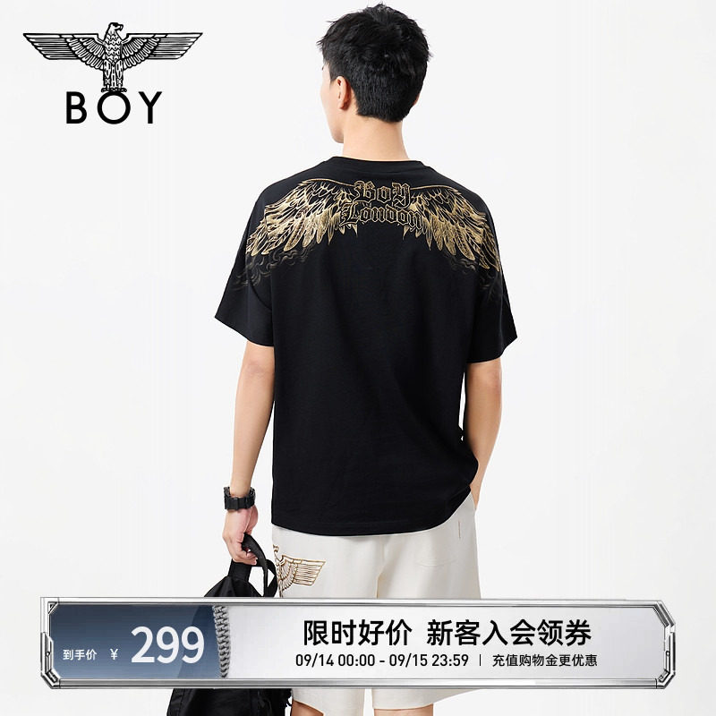 BOYLONDON时尚简约烫金翅膀潮牌休闲短袖夏季男女同款T恤N01255图片