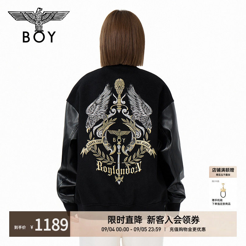 BOYLONDON秋季流行潮牌男女同款纽扣刺绣棒球夹克外套N23022